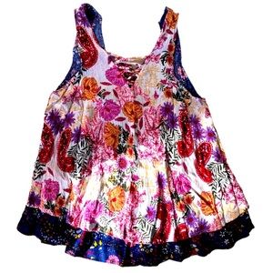Love Fire Baby Doll Double Layered Floral Print Top